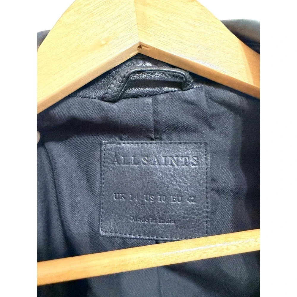 Edgy Moto AllSaints Balfern Sheep Leather‎ Biker Jacket Black size 10 $619